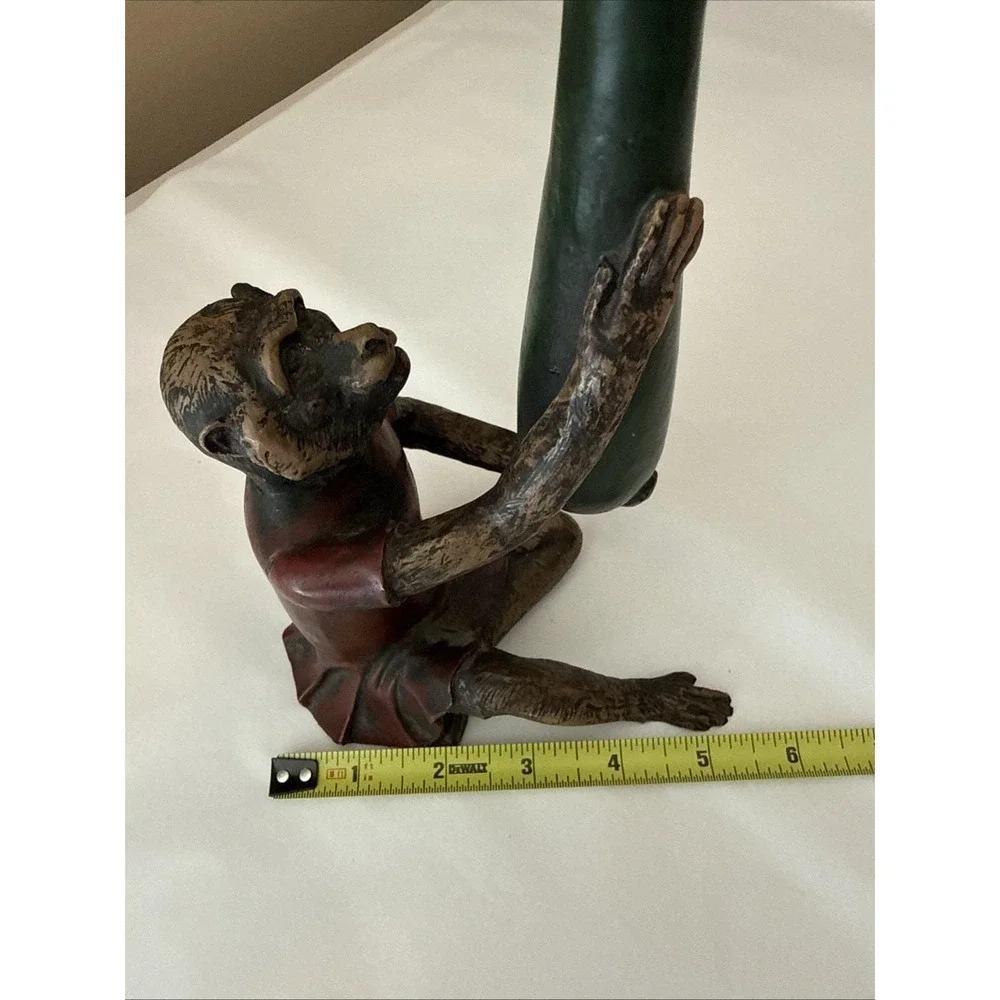 Vtg Bill Huebbe STYLE Butler Monkey in Red Coat Candlestick Candle Holder